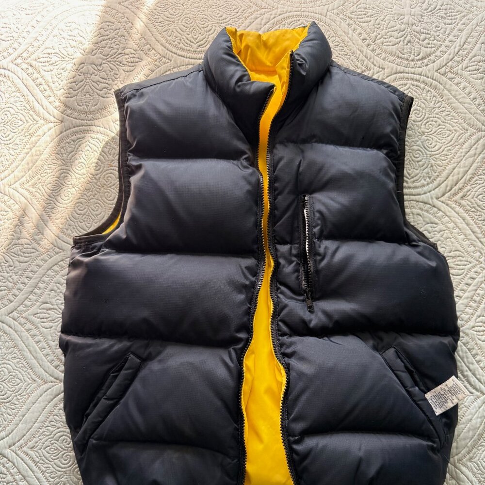 Boy's Navy Blue and Yellow Down Filled Vest Size 14